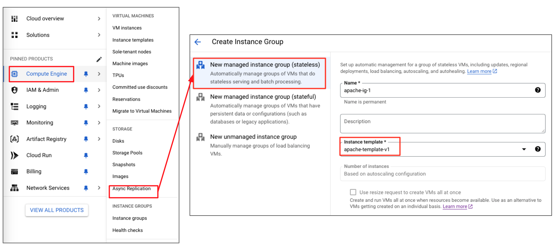 在 GCP 建立 Instance Group，命名並指定範本