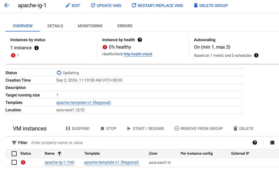 GCP Instance Group 顯示為 0% Healthy