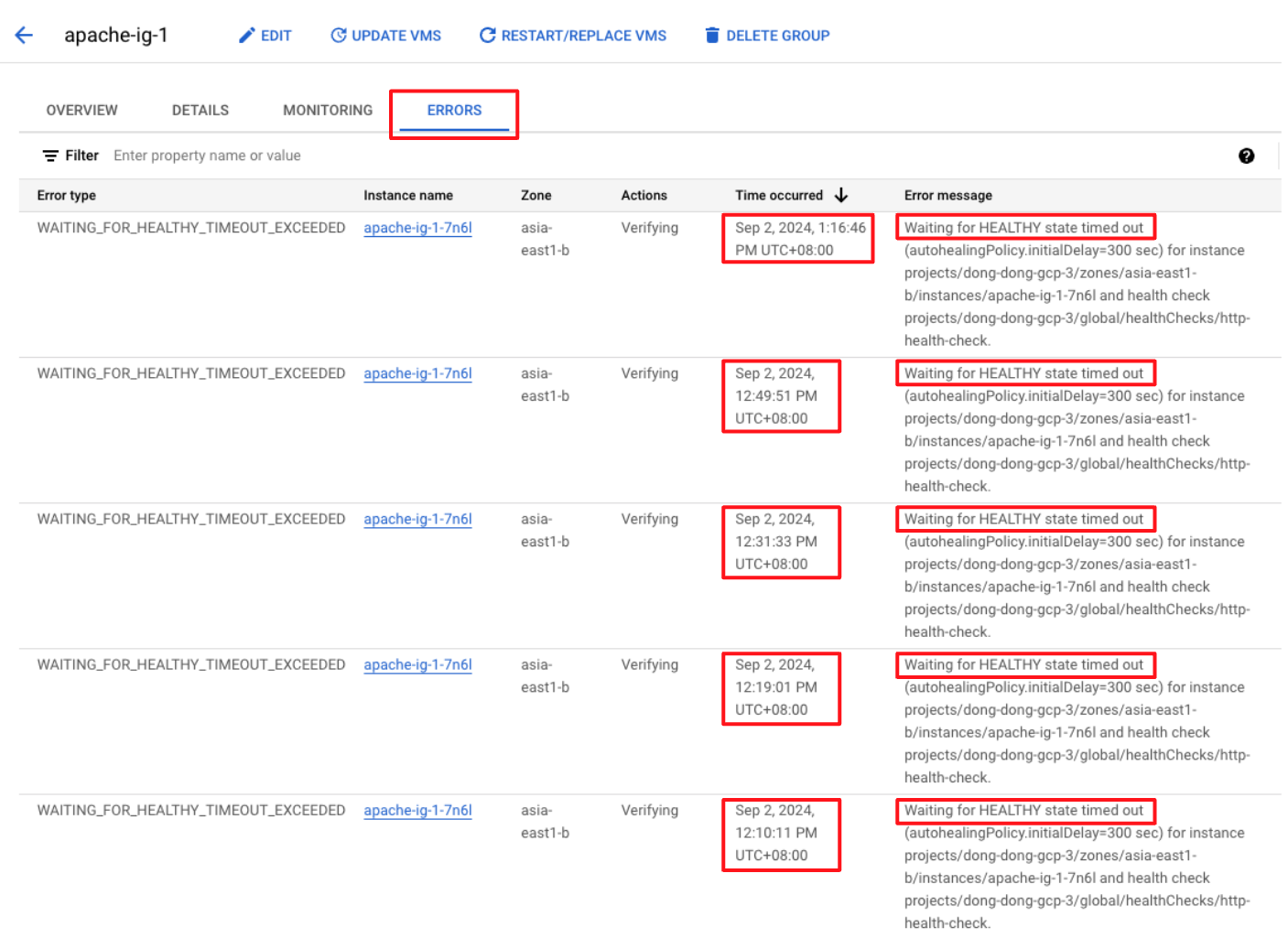 查看 Instance Group 錯誤訊息