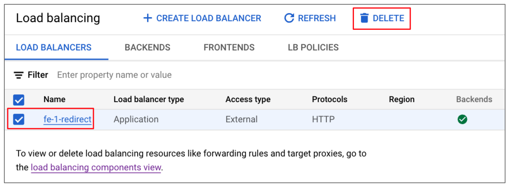 刪除 Load Balancer 的 Redirect 功能