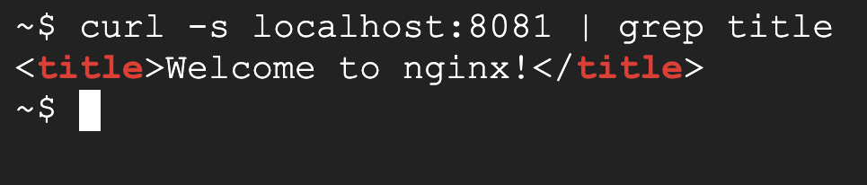 用 curl 連線 localhost:8081，取得 nginx 歡迎頁的標題